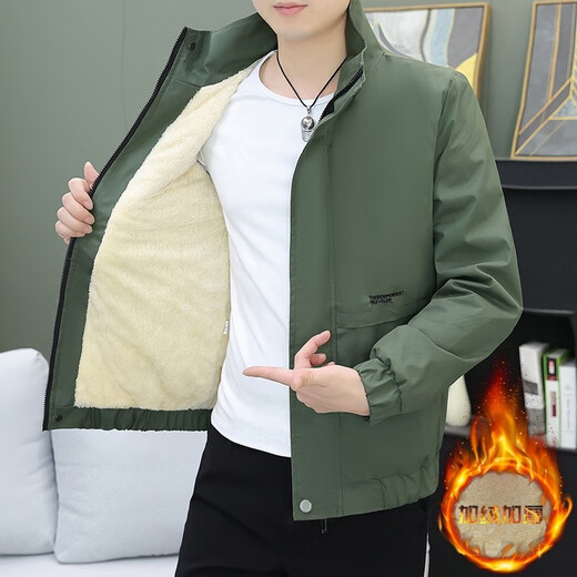 Semir winter men's stand-up collar jacket, trendy and versatile, casual workwear, velvet thickened jacket, handsome youth top, icon black, velvet M