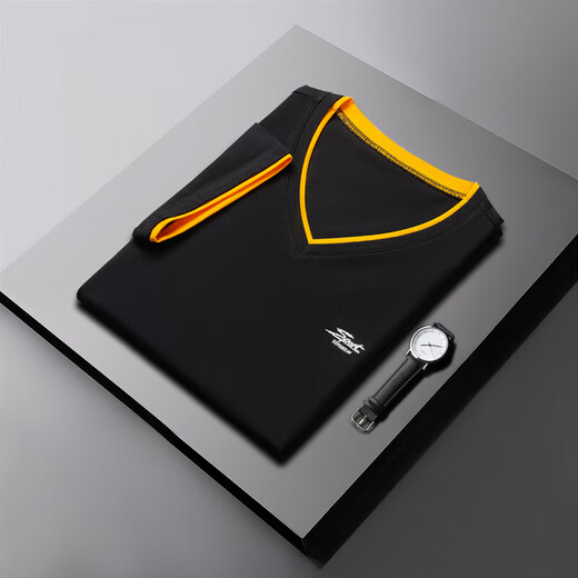 奥戴尔纯棉短袖t恤男士夏季薄款V领修身体恤潮流半袖上衣男韩版WF QY691黑色 纯棉T恤 M 建议90-110斤