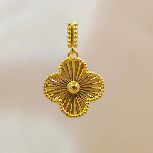 18K gold four-leaf clover filigree pendant Valentine's Day four-leaf clover shape lucky birthday gift necklace for girls yellow four-leaf clover