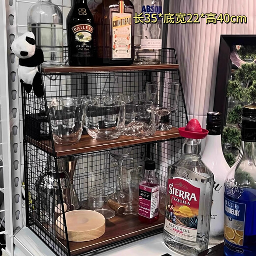 Middle shopkeeper table wine rack storage rack tabletop wine display cabinet household small multi-layer wine cabinet wine organizer display shelf Wooden board wine rack - black Sleek design to damage wine bottles