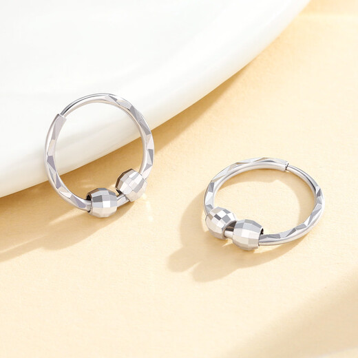 Wanfulong platinum pt950 car flower circle bead earrings platinum ring ornaments for ear piercing new birthday gift for girlfriend Platinum 950 car flower circle bead earrings 1.41g