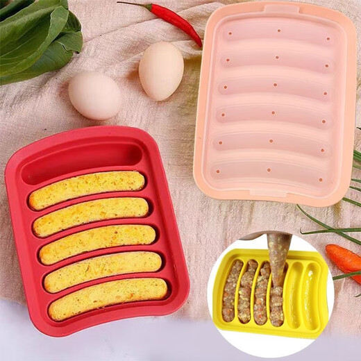 6-piece silicone sausage mold with lid, ham box, hot dog mold, fresh-keeping box, DIY baking mold, silicone mold, dessert, green grass