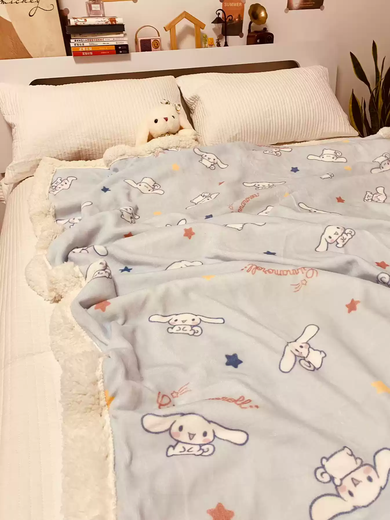 RSRDDY winter authentic cute loving kitty cat lamb velvet blanket thickened milk coral velvet blanket sofa cover star cinnamon dog single 150X200cm with zipper can be used as a quilt cover