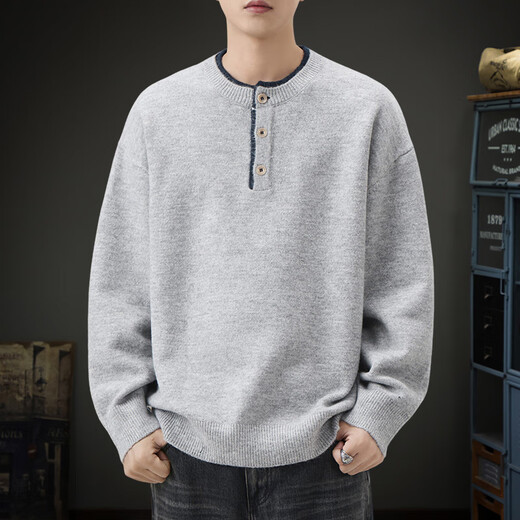 Chaotians autumn and winter new style 550g heavyweight Henry collar sweater men's American trend loose casual warm inner sweater trendy brown S 90-115Jin Jin is equal to 0.5 kg