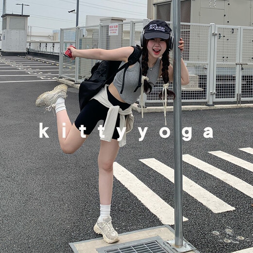 Ling Yuxun's bright-colored yoga pants are worn as outerwear, high-end nude butt-lifting Pilates cycling pants, running three-point bottoming fitness clothes, summer, black S