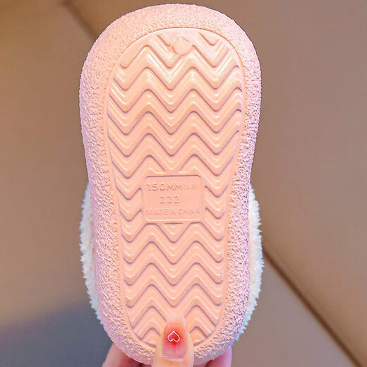 Dahui children's cotton slippers for girls, cute slippers for home use in autumn and winter, new velvet baby warm indoor slippers, big eye pink - size 26/27, inner length 17cm