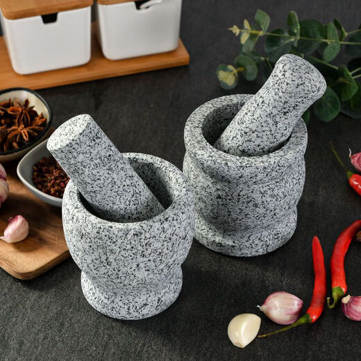 Meikejie natural grinder garlic pounder stone mortar garlic mortar garlic press garlic jar stone household garlic pound stone mortar diameter 8 cm polished garlic pounder handle with lid