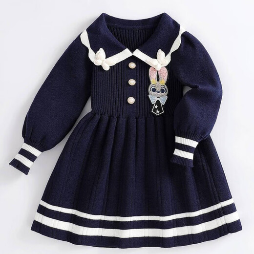 Yaochao Girls Judy Rabbit Sweater Dress 2025 New Baby Princess Dress Police Officer Dress High Quality College Style Dark Blue 90