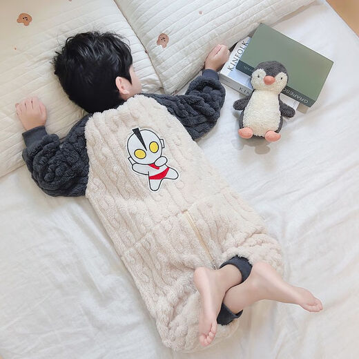 Baby coral velvet pajamas autumn and winter one-piece baby children's dinosaur clothes winter thickened girls' flannel sleeping bag gray 012 style 110