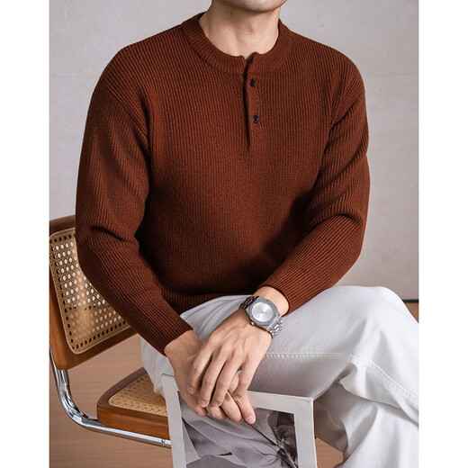 GOLDLION G+ goldlion broken code 2026 autumn and winter thickened two-button Henry collar men's sweater Yuanbao needle simple casual anti-black M