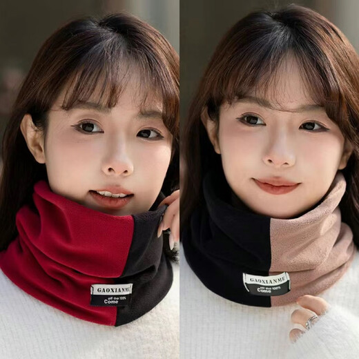 Hot-selling double-layer Ollie velvet color-blocked scarf, fashionable and thickened, cold and warm for cycling, versatile for men and women, shoot 1, 2, black and red + black and gray, thickened velvet and cycling collar for winter