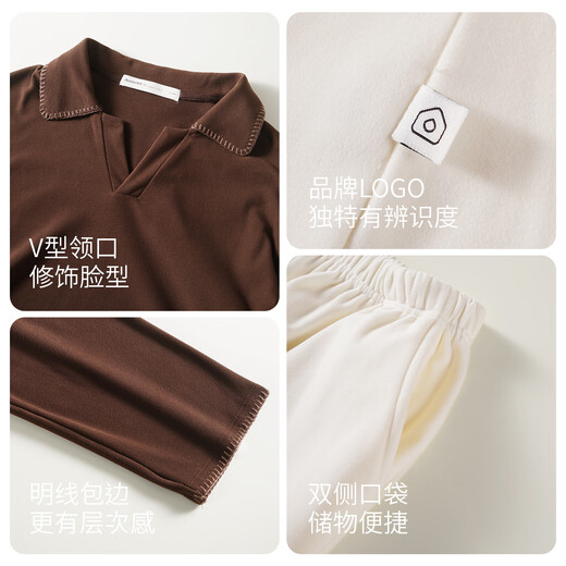 Yifen double-sided brushed couple pajamas autumn and winter 2025 new men's high-end women's long-sleeved wide-leg pants home wear men-brown coffee double-sided brushed-skin-friendly constant temperature 3XL