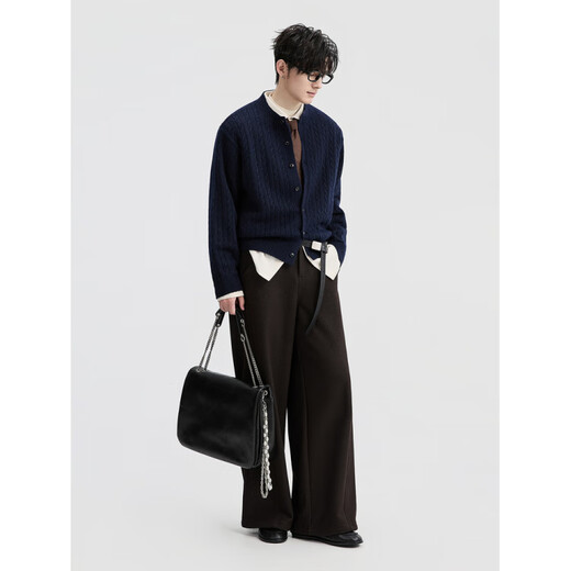 Earl Zall Jacquard Old Money Style Henry Round Neck Earl Zall 25 Autumn and Winter Sweater Cardigan Men's Wool Knitted Jacket Retro Brown S 165