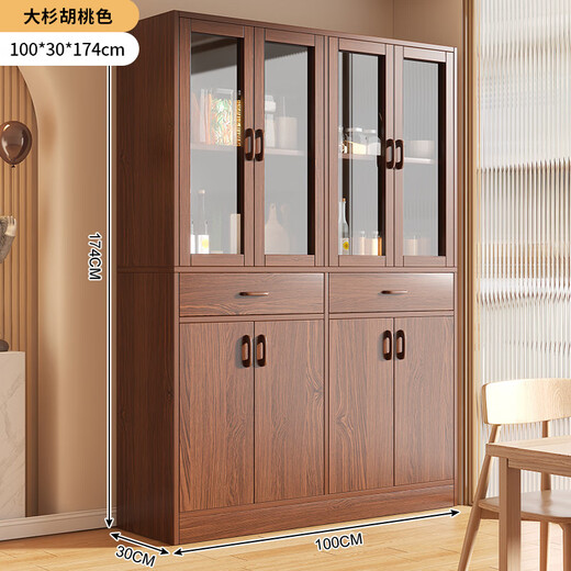 The middle shopkeeper wine cabinet living room wall-mounted integrated cabinet home meal preparation cabinet solid wood color tea cabinet entrance display cabinet partition cabinet main picture thickened 15MM plate walnut color 100x30x1