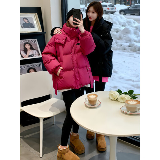 Luwang Lianxue Korean style hooded down jacket for women winter 2025 new student loose small thickened warm cotton jacket Raspberry Pink L (recommended 115Jin Jin equals 0.5kg -130Jin Jin equals 0.5kg)
