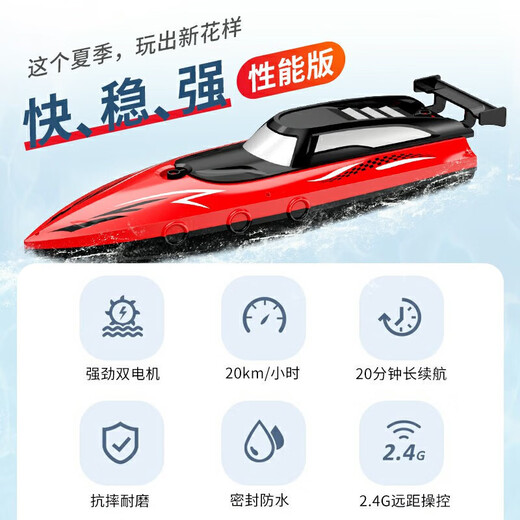 Tingbai high-speed remote control speedboat turbojet boat 2.4G electric light boat wireless dual motor racing water toy for boys and girls blue 32CM sculls high-speed speedboat double waterproof standard single battery life 30 minutes +