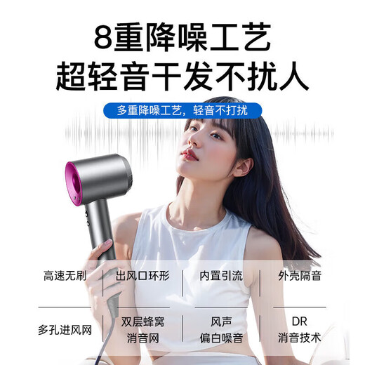 Dr. Lightspeed Super High-Speed Hair Dryer Home Silent Negative Ions High Power Does Not Harm Hair Special for Student Dormitories Constant Temperature Leafless Silent High Wind Quick-drying Hair Care New Gift Box Classic Purple 4.5 Billion Hydrating Negative Ions丨Nourishing Hair Care丨Quick-drying in 15 Seconds Upgraded Five Air Nozzles Set