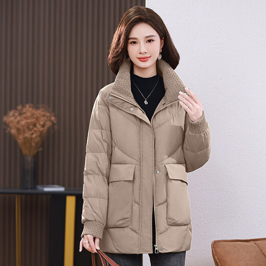 LISM shopping mall same style high-end down jacket white duck down jacket women stand collar hoodless loose large size medium mother white red 2XL XXL suitable for weight 146b