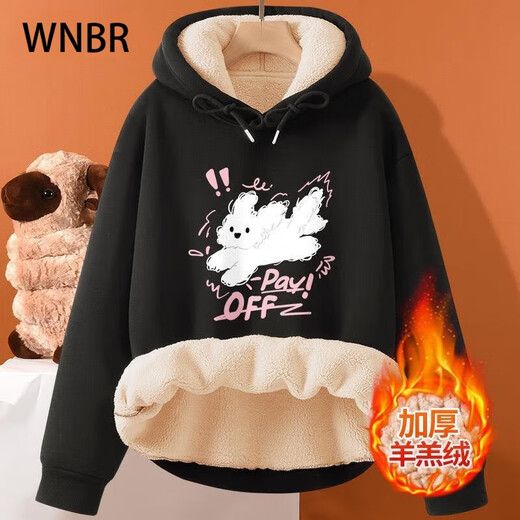 WNBR羊羔绒卫衣女2024秋冬新款韩版百搭卡通印花加绒加厚宽松连帽上衣 W681酒红色(希望之光) M建议[80-95斤]