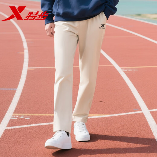 XTEP Mingyue White Men's Pants Autumn and Winter Knitted Cotton Loose Sports Pants Long Pants Straight Casual Pants Versatile Trendy Sweatpants Men Mingyue White 66% Cotton L