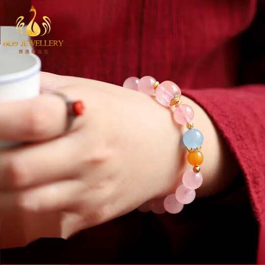 Bailuoqi Pink Crystal Bracelet for Women Madagascar Rose Quartz Beads Pink Hibiscus Stone Bracelet for Peach Blossom Gifts Bead Diameter 6mm