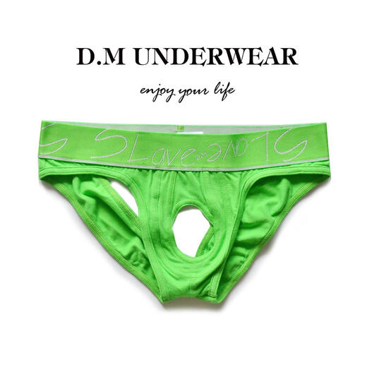 Iosn men's thongs trendy personality with holes and rings sexy cotton double thongs low waist sexy temptation empty TXL trendy black M weight 100-115Jin Jin is equal to 0.5 kg