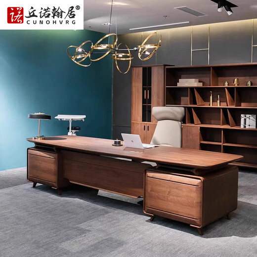 CUNOHVRG Solid Wood Boss Desk President's Desk New Chinese Style Executive Desk Simple Modern Table and Chair Combination Painted Manager's Desk 2.4 Meter Desk