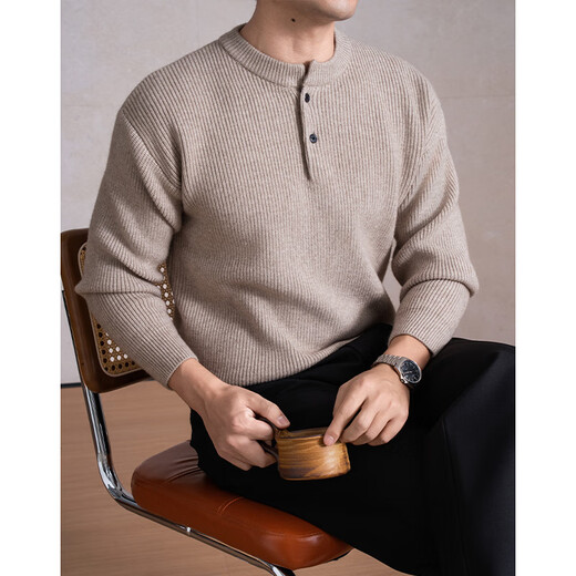 GOLDLION G+ goldlion broken code 2026 autumn and winter thickened two-button Henry collar men's sweater Yuanbao needle simple casual anti-black M