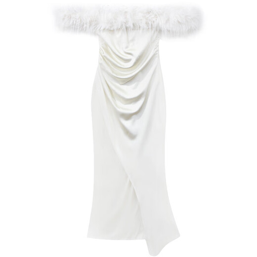 COMIC SOUL temperament one-shoulder white dress new women's spring and autumn slimming skirt French bottoming long skirt off-white S