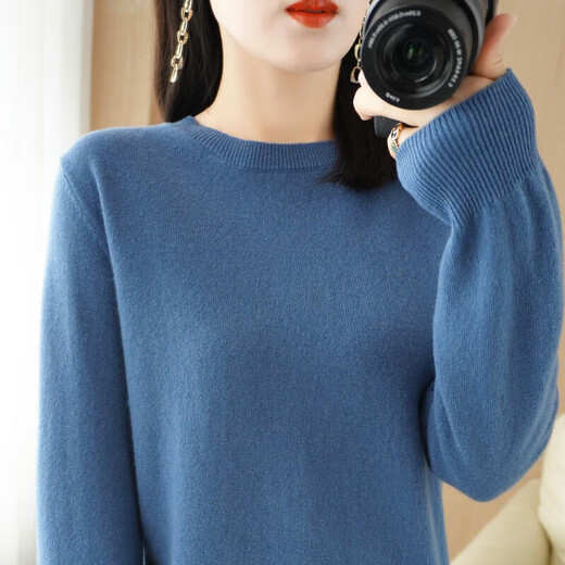 Soft and comfortable bottoming sweater for women, long-sleeved V-neck round neck pullover, sweater for women, loose top, fashion-round-neck-mint green XL 120-140Jin Jin is equal to 0.5 kg