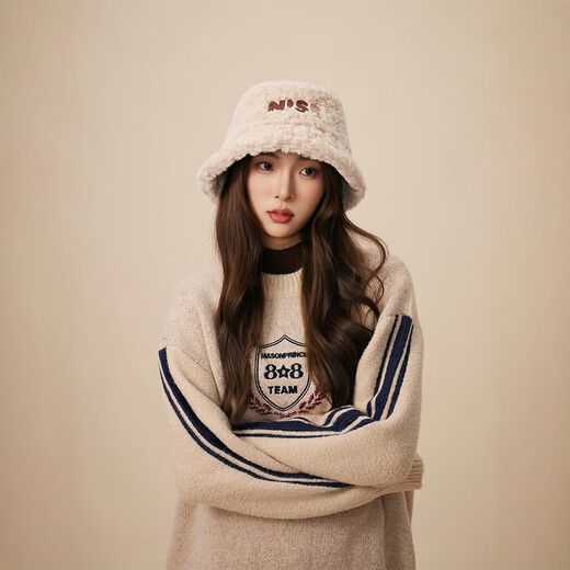 MMOPTOP letter plush fisherman hat for women in autumn and winter, large head circumference, face-showing small hat, warm plus velvet basin hat