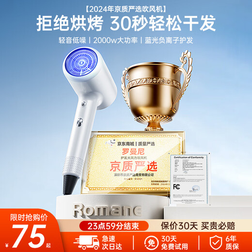 Romani 2000W ultra-high power | 200 million negative ions for hair care, high-speed hair dryer for home use, quiet, quick-drying, no harm to hair, strong wind hair dryer, hair salon and barber shop special dryer