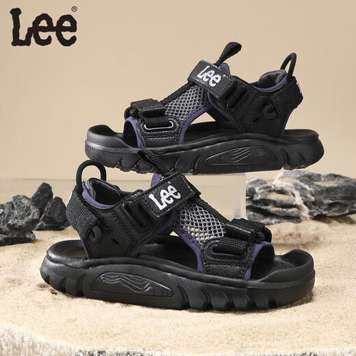 Lee children's shoes summer children's sandals for girls anti-slip soft bottom Velcro breathable beach shoes for boys black 27 recommended foot length 166mm