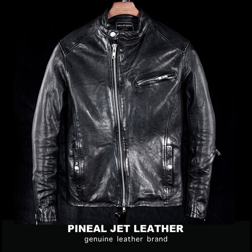 PJL Men's Cross-Stretch Sheepskin Day Single Retro Distressed Short Spring and Autumn Coat Leather Jacket Sheepskin Cross-Layer Black S (120Jin Jin is equal to less than 0.5 kg)