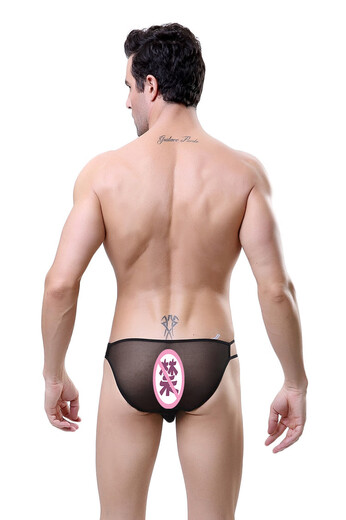 Ultra-thin Seamless Transparent Mesh Men's Underwear Stretch Sexy Briefs Sexy T-Pants T-Pants 2132 Black One Size