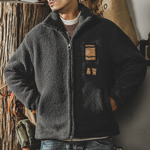 Jeanswest American retro lamb velvet jacket men's winter loose thickened cotton coat polar fleece cold-proof cotton jacket trendy brand cotton jacket for men high-end gray 2XL suitable for 180-200Jin Jin equals 0.5 kg