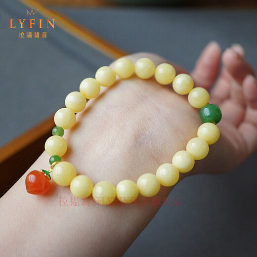 La Yun Feiyin white flower honey wax bracelet round bead single circle bracelet original design women's style with retro jasper southern red small peach