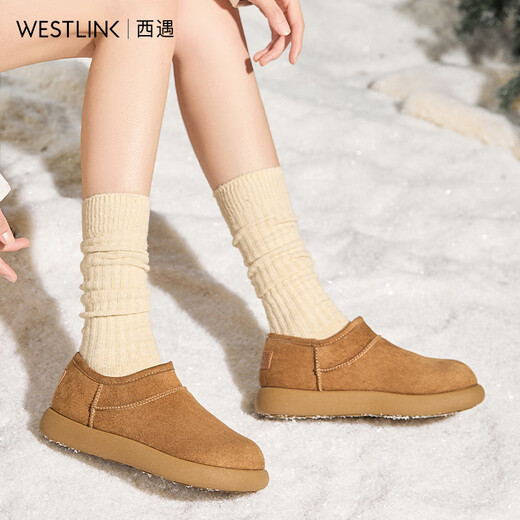 Westlink velvet snow boots for women 2025 new winter retro versatile low-cut short boots for outer wear warm thickened cotton shoes camel 38 (240)