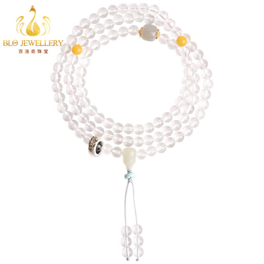 Bailuoqi Mani Brazilian white crystal 108 natal Buddha hand string crystal beads bracelet rosary jewelry for men and women natal Buddha heart mantra (rat) beads 6mm
