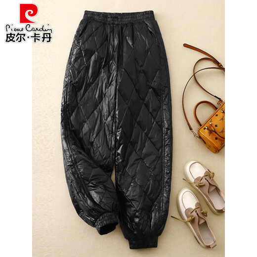 Pierre Cardin rhombus down cotton pants for women, fashionable and light for outer wear, 2026 autumn and winter loose slimming casual warm leggings bloomers Khaki M (recommended 90-110 Jin Jin equals 0.5 kg)