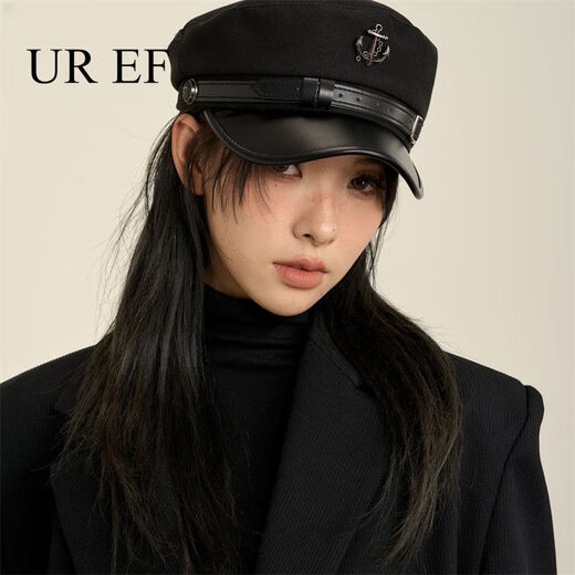 Complete retro navy beret, new style hat, octagonal hat, forward British trend, autumn and winter painter's newspaper, black M 54C-58CM