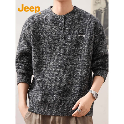 Jeep (JEEP) Henry collar sweater men's lazy style base layer 2025 autumn and winter thickened sweater for men 25005 light gray Jeep official M _ 90-110Jin Jin equals 0.5 kg