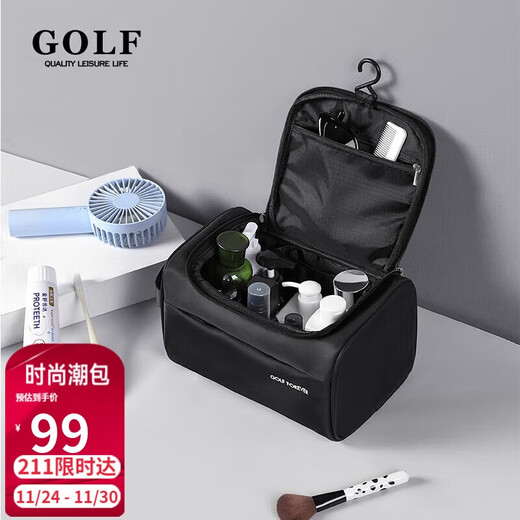 Golf (GOLF) toiletry bag, business trip storage bag, portable cosmetic bag for men and women, multifunctional large-capacity bath bag, elegant black
