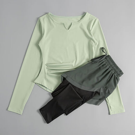 Yoga clothing women's suit autumn and winter 2024 new quick-drying running sports women's suit Pilates fitness clothing red long sleeves + purple trousers XL