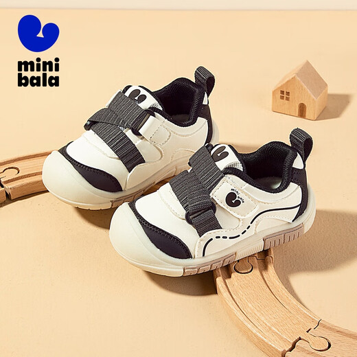 Mini Balabala baby toddler shoes 2025 spring and autumn new soft-soled non-slip functional toddler shoes for boys and girls, black and white tone 20 (inner length 13.5cm, reference foot length 13cm)