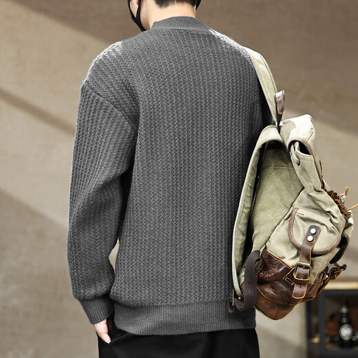 Jingulai American retro heavyweight Henry collar sweater men's winter new warm velvet feel winter sweater men's sweater dark gray L weight 130-145Jin Jin is equal to 0.5 kg