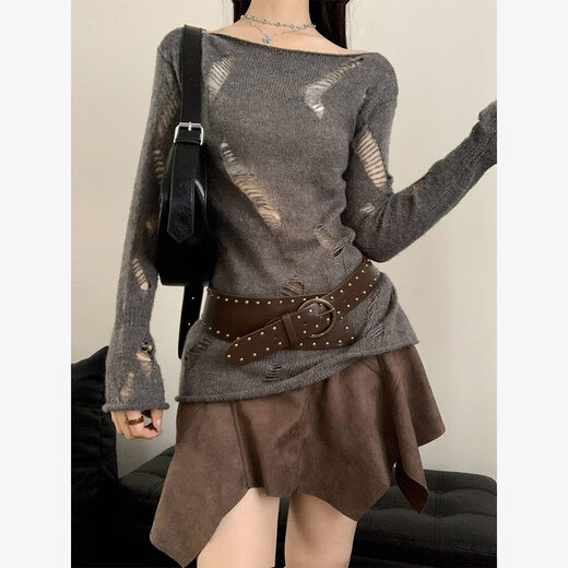 Hao Fanjie wide belt decoration women's brown girdle retro rivet belt sweater skirt coat jeans personalized accessories belt brown belt irregular rivets