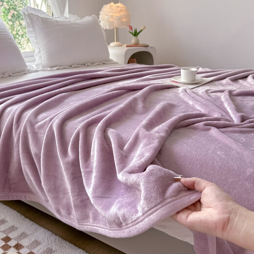 Sleeping naked, skin-friendly blanket, machine washable, winter milk velvet thickened cover blanket, double-sided velvet sheets, dormitory sheets, office lunch, soft powder, Class A double-sided velvet - skin-friendly and soft, 200*230cm, double size