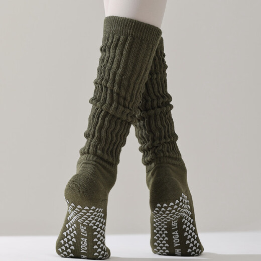 New autumn and winter long yoga socks professional non-slip Pilates thickened calf socks for women's fitness thickened pile yoga calf socks black one size