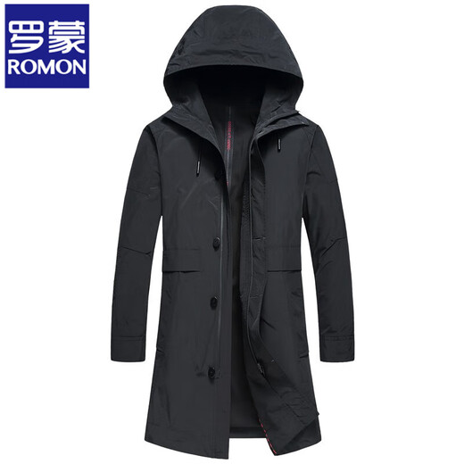 Luo Meng high-end windbreaker men's spring and autumn thickened warm business casual mid-length thickened down hooded winter coat FY192213 gray 175/L